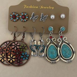 Fashion Jewelry 6 Pairs Of Earrings Dangle And Stud